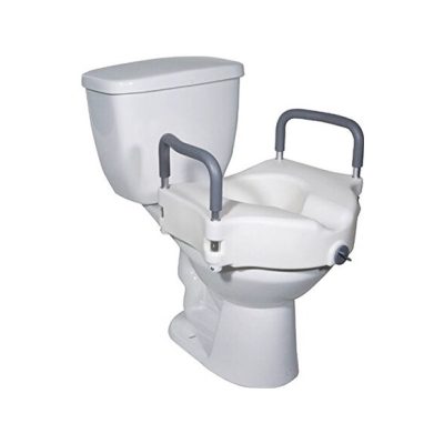 Raised toilet seat with arms for seniors