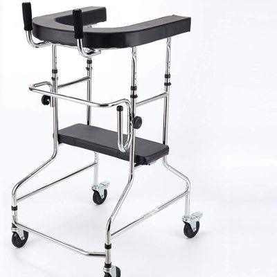 Rolling walking frame with seat and brakes